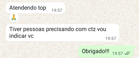 Depoimento via WhatsApp de Creative Comunicação